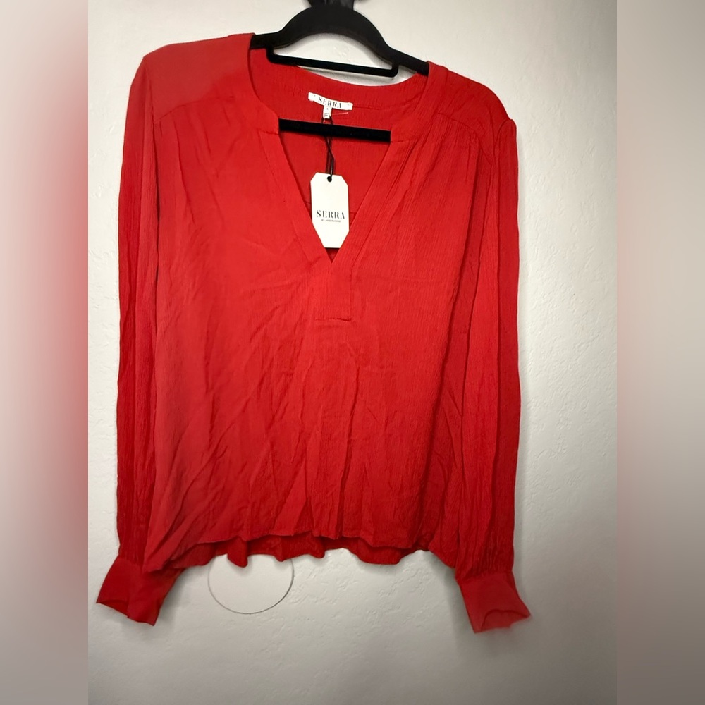Serra Red Long Sleeve Blouse